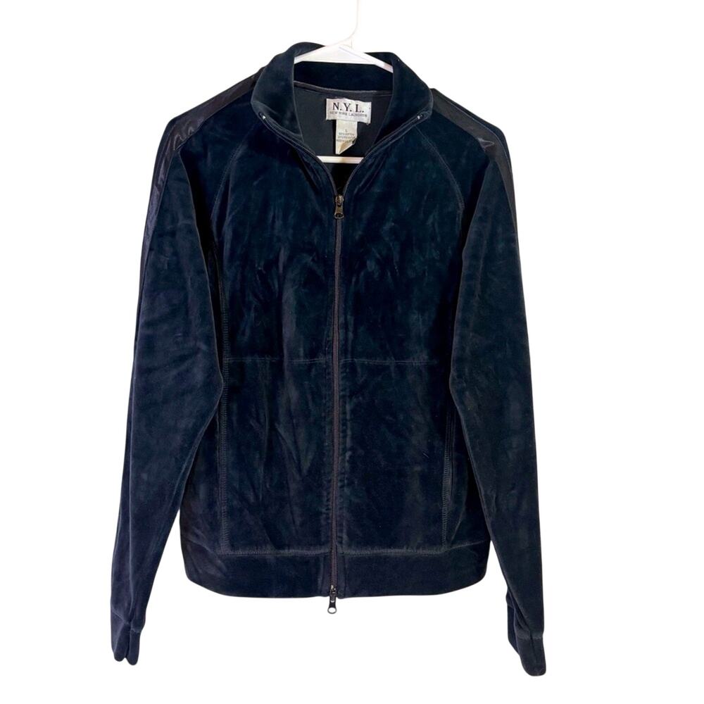 New York Laundry Black Velvet Zip-up Sweatshirt  Sz L PP0806